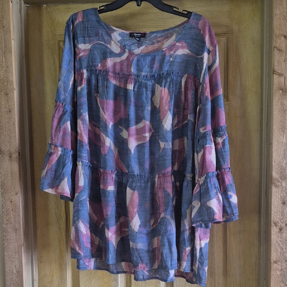Cocomo Multicolor Abstract Tunic Lightweight Bell Sleeve Roomy Comfy 2X Womans